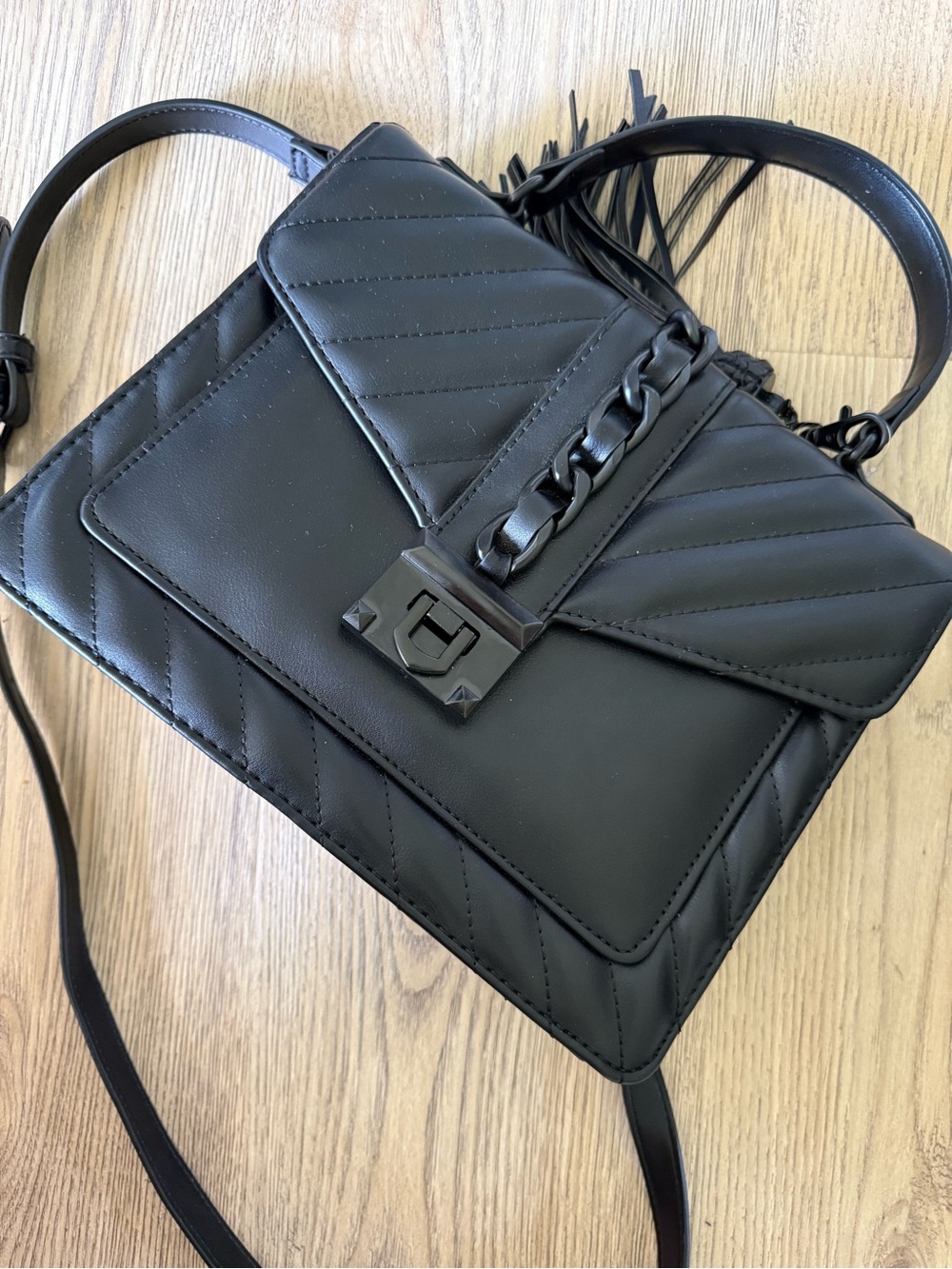 Aldo Black Quilted Chain-Trim Crossbody Bag